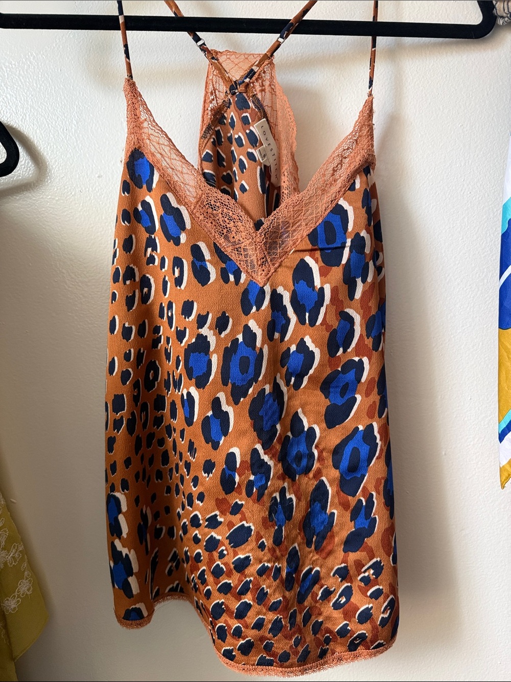 Love Stitch Blue Leopard Print Lace-Trim Cami in Rust